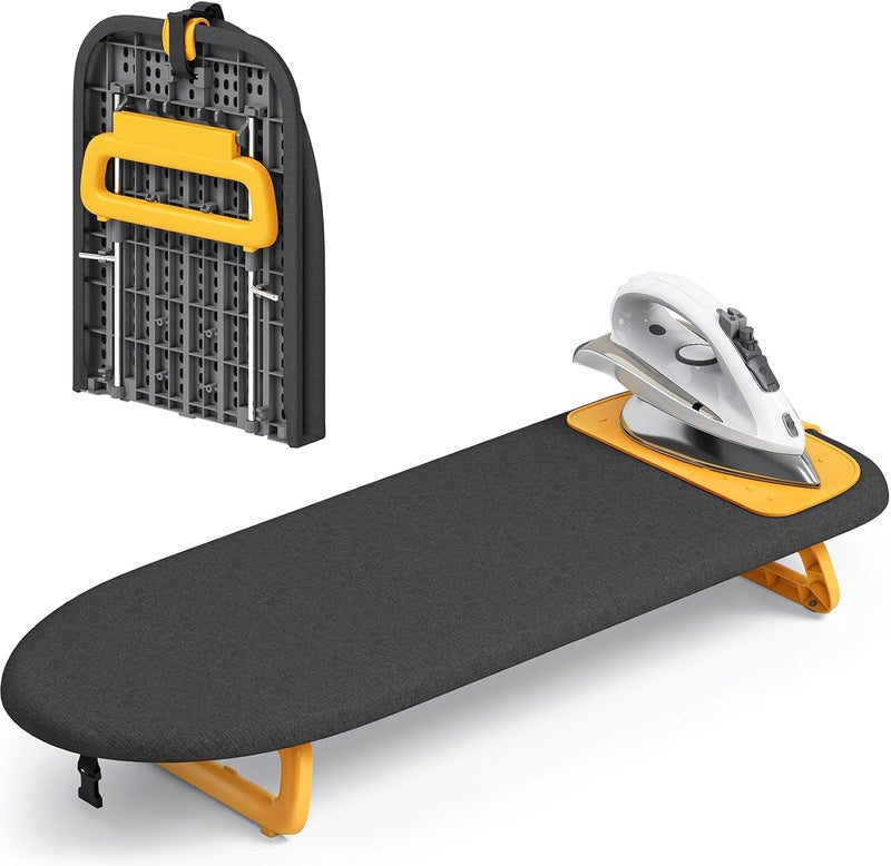 KINGBOARD Tabletop Ironing Board, Small Ironing Board with Iron Mat, Foldable Mini Iron Board, Easy Storage for Travel & Dorm, 12x32 Black - Image 1